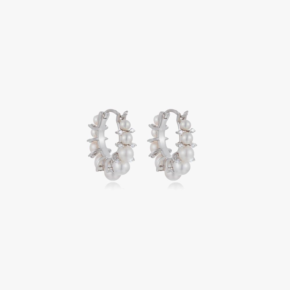 Diamonds & Pearls 18ct White Gold Hoops | Annoushka jewelley