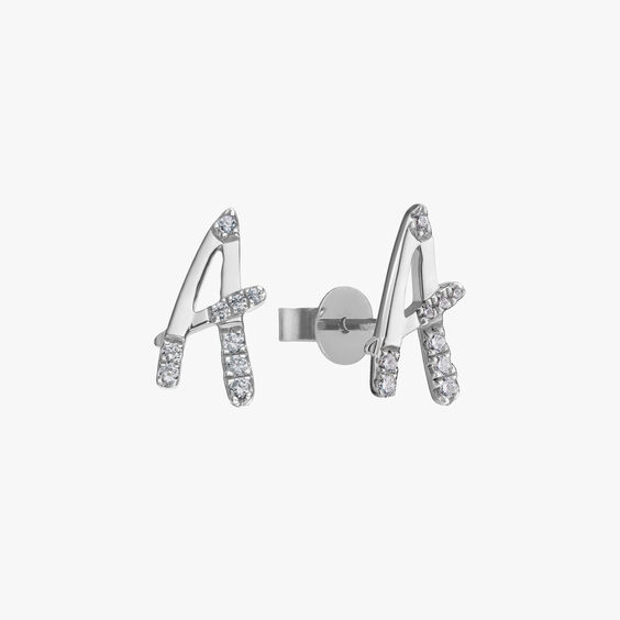 Personalised White Gold Chain Letters Ear studs