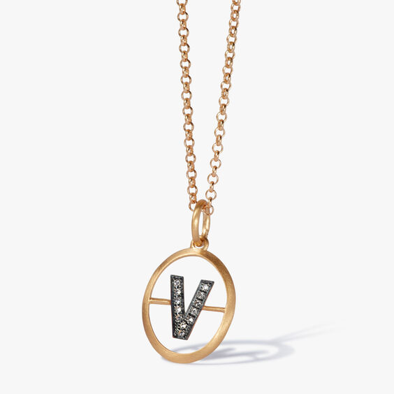 Initials 18ct Yellow Gold Diamond V Necklace
