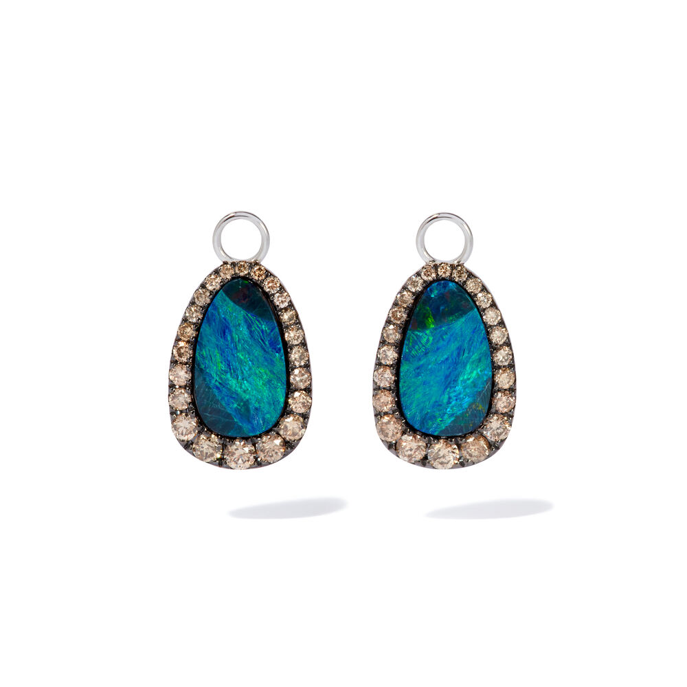 Unique 18ct White Gold Opal Brown Diamond Earring Drops | Annoushka jewelley