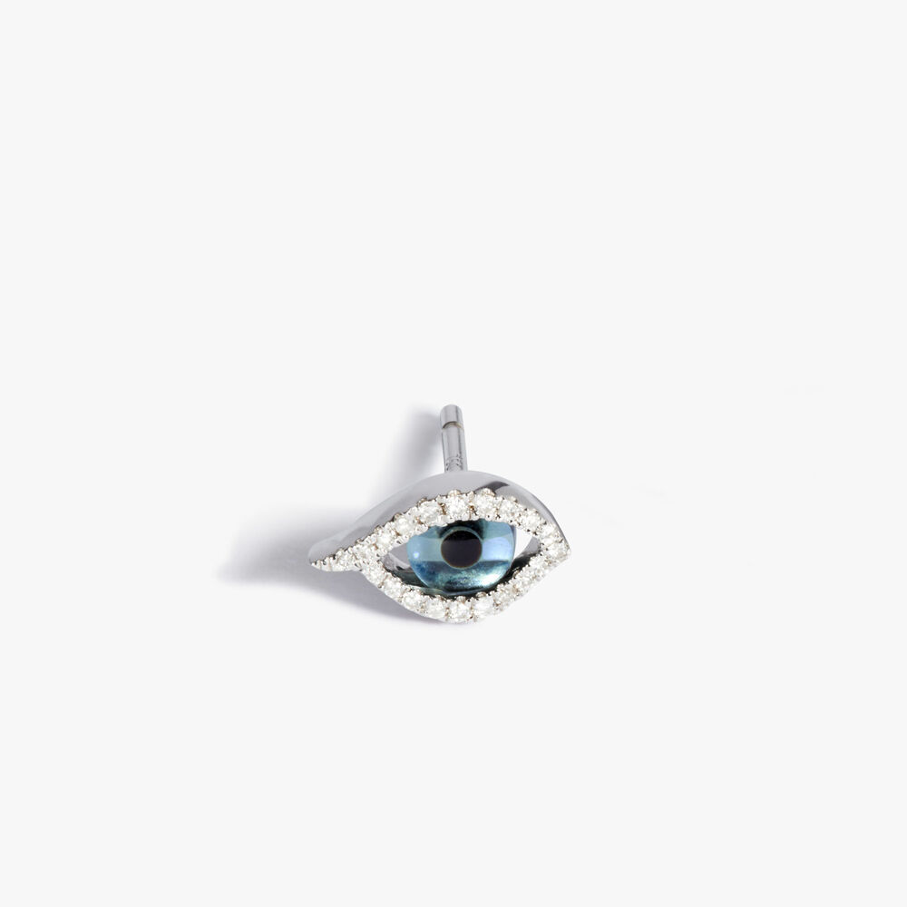 Mythology 18ct White Gold Topaz & Diamond Evil Eye Right Stud Earring | Annoushka jewelley
