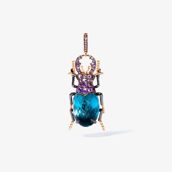 18ct Rose Gold Blue Topaz Beetle Charm Pendant