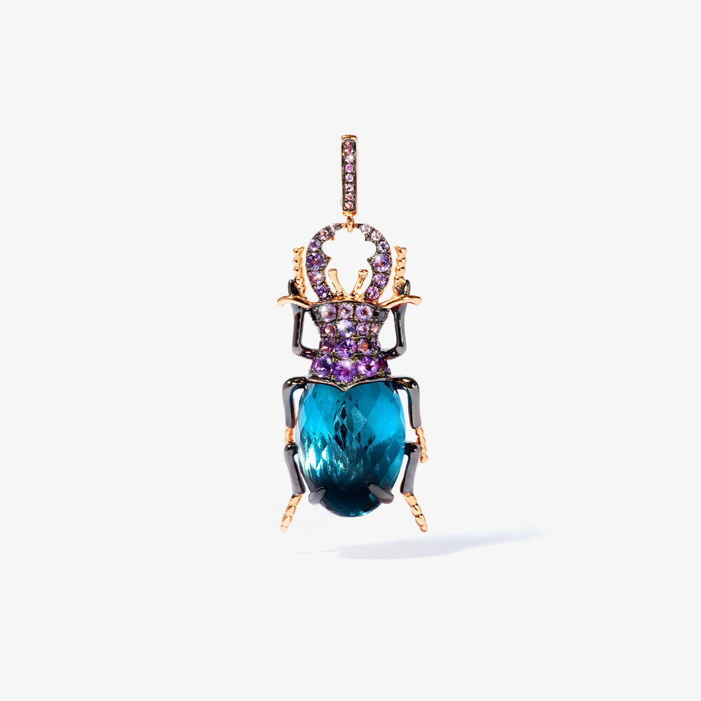 18ct Rose Gold Blue Topaz Beetle Charm Pendant | Annoushka jewelley