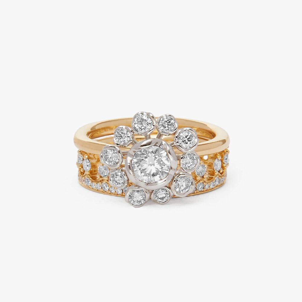 18ct Gold Marguerite Diamond and Crown Ring Stack | Annoushka jewelley