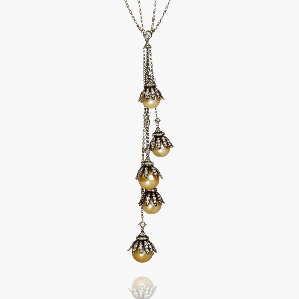Golden Pearls 18ct Blackened White Gold Diamond Necklace | Annoushka jewelley