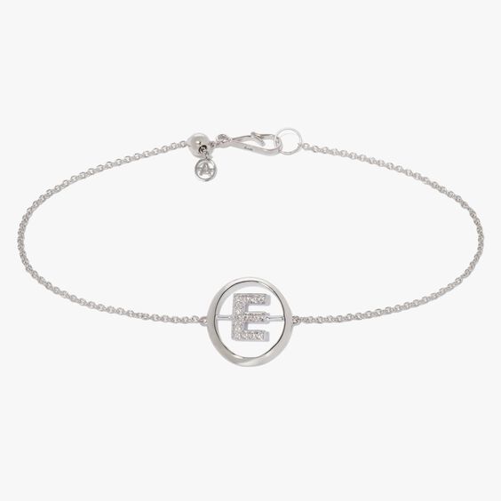 18ct White Gold Diamond Initial E Bracelet | Annoushka jewelley