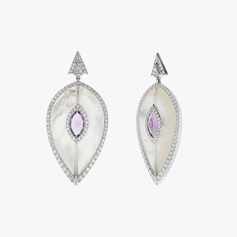 18ct White Gold Mother Of Pearl & Amethyst Earrings | Annoushka jewelley