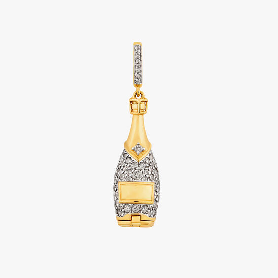 18ct Yellow Gold Diamond Champagne Bottle Locket Charm Pendant