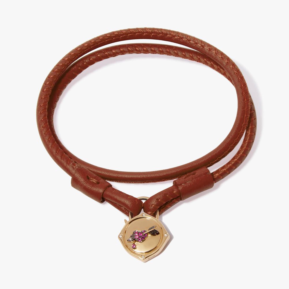 Lovelock 18ct Gold 41cms Brown Leather Heart & Arrow Charm Bracelet | Annoushka jewelley