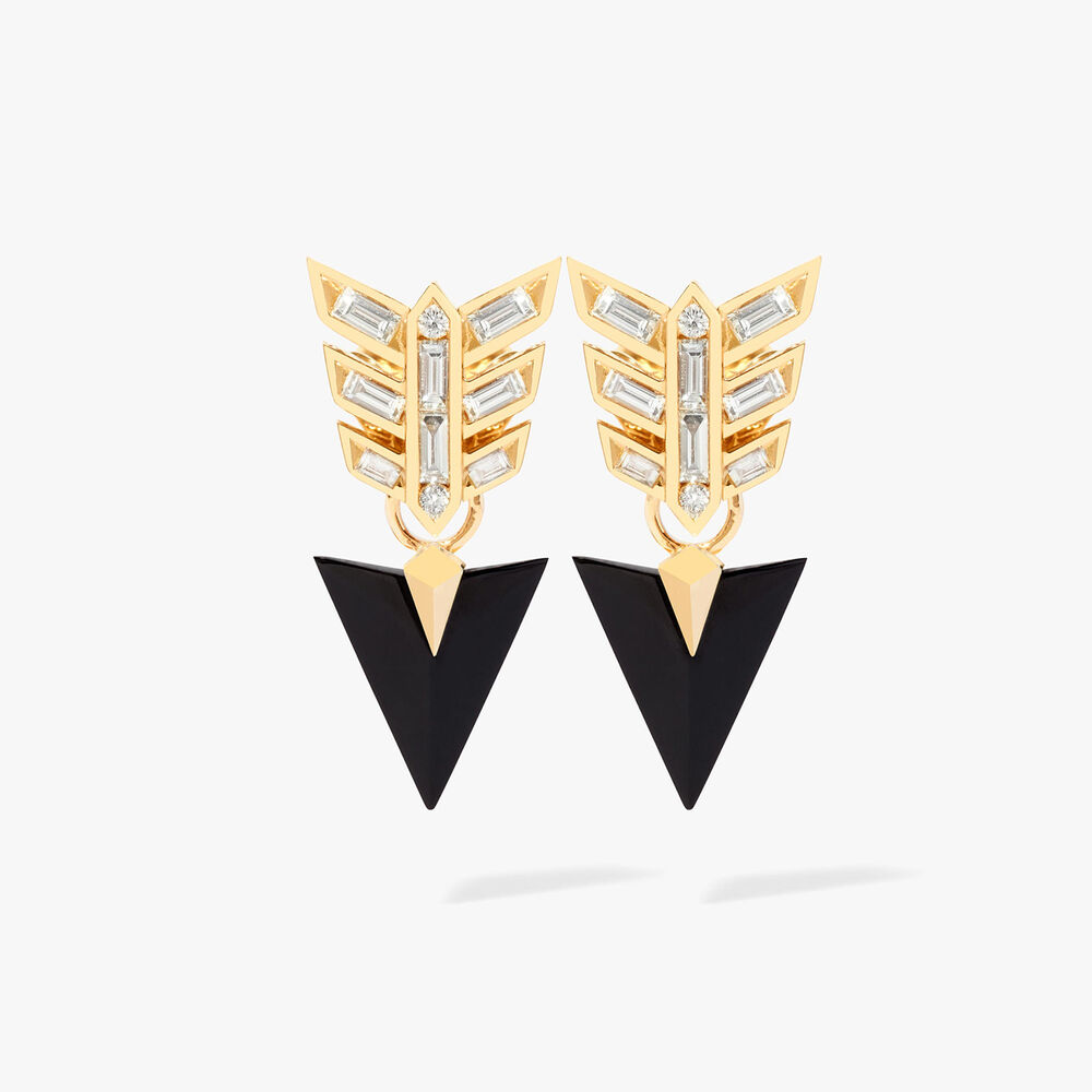 Flight 18ct Yellow Gold Black Onyx & Diamond Arrow Earrings | Annoushka jewelley