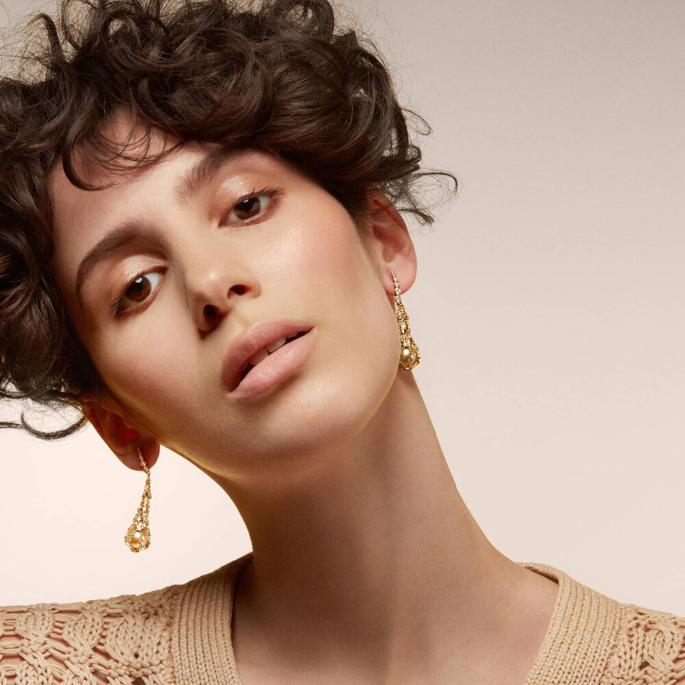 Lattice 18ct Yellow Gold Pearl & Diamond Net Earrings | Annoushka jewelley