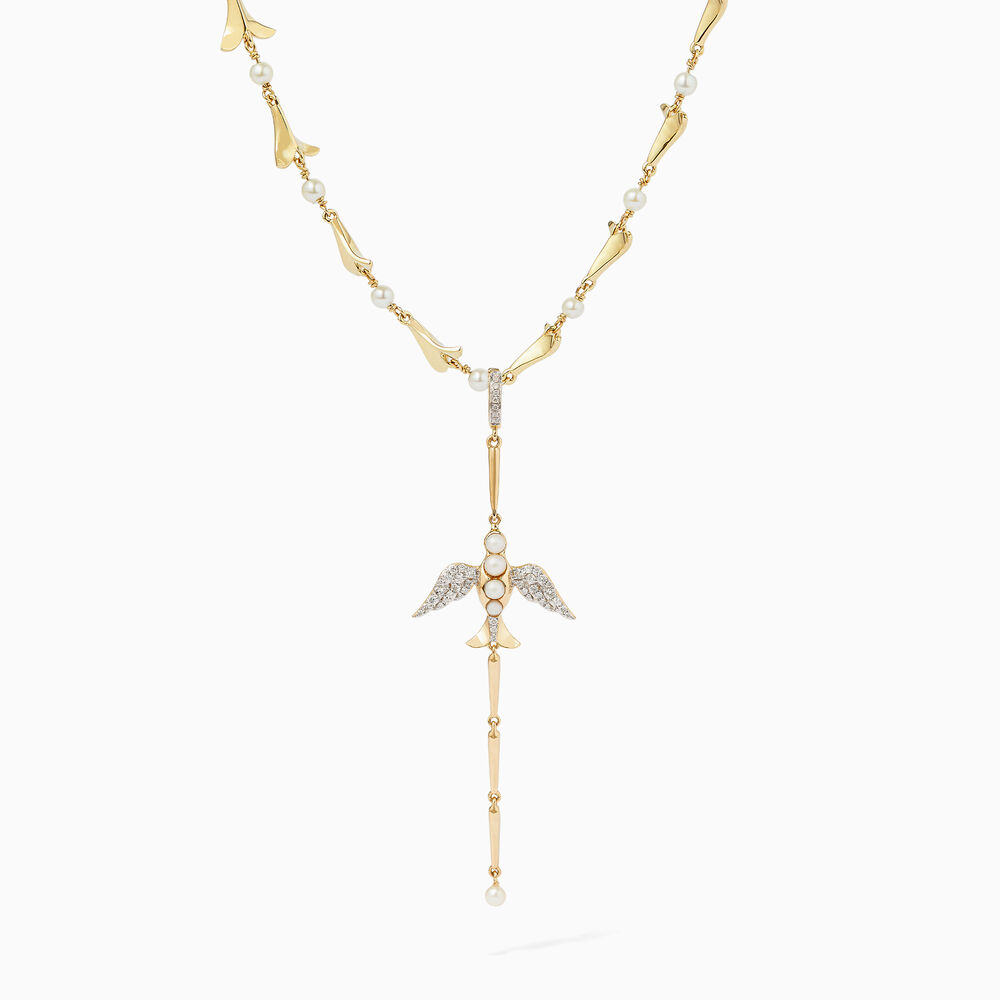 18ct Gold Pearl Diamond Lovebirds Drop Charm Pendant | Annoushka jewelley