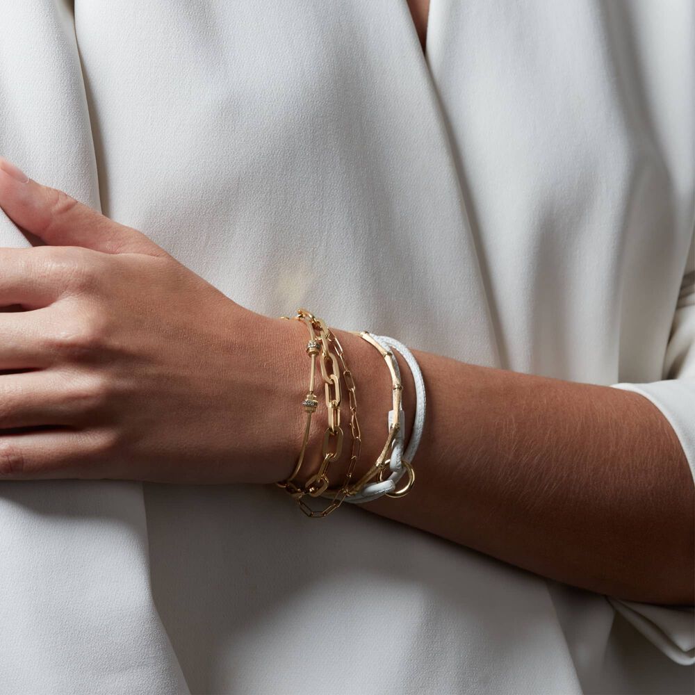 14ct Gold Lovelink 41cms Cream Leather Bracelet | Annoushka jewelley