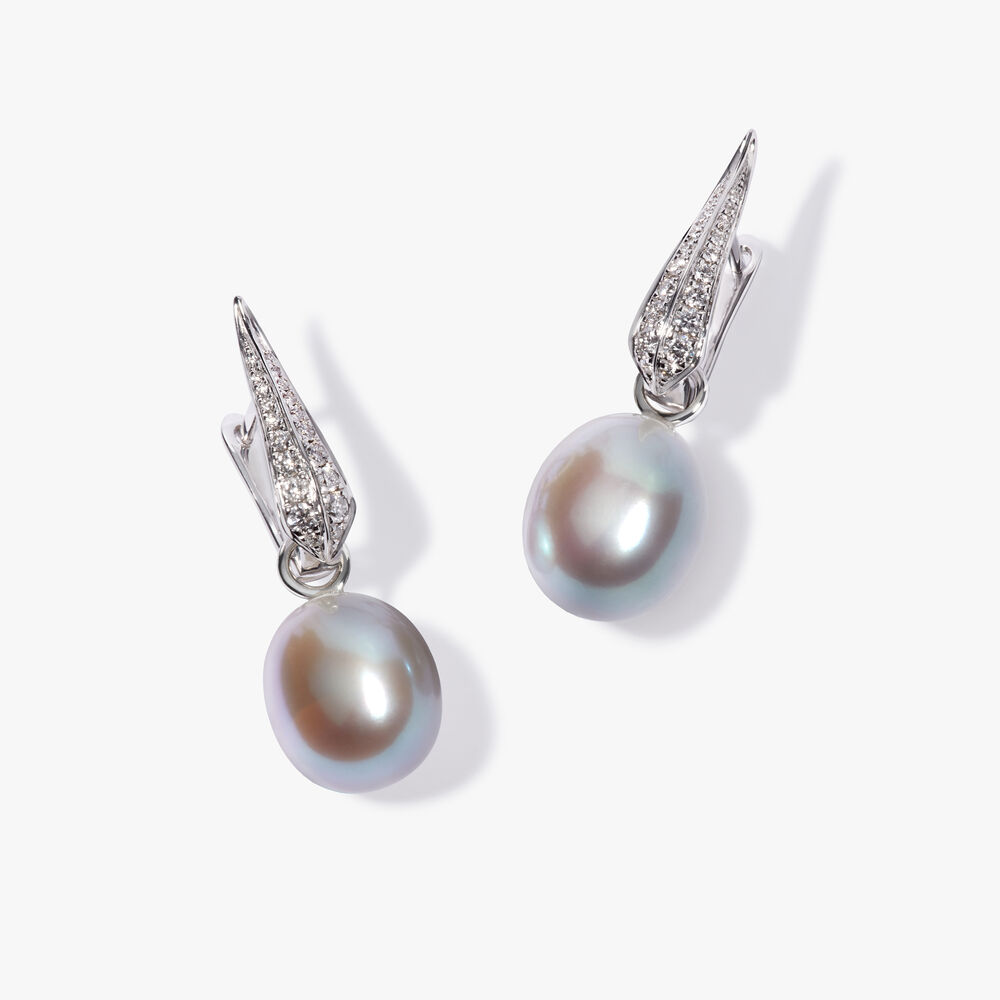 18ct White Gold Grey Pearl & Diamond Earrings | Annoushka jewelley