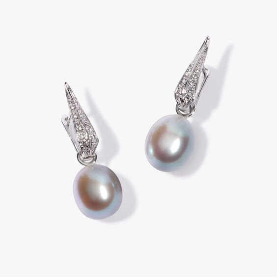 18ct White Gold Grey Pearl & Diamond Earrings