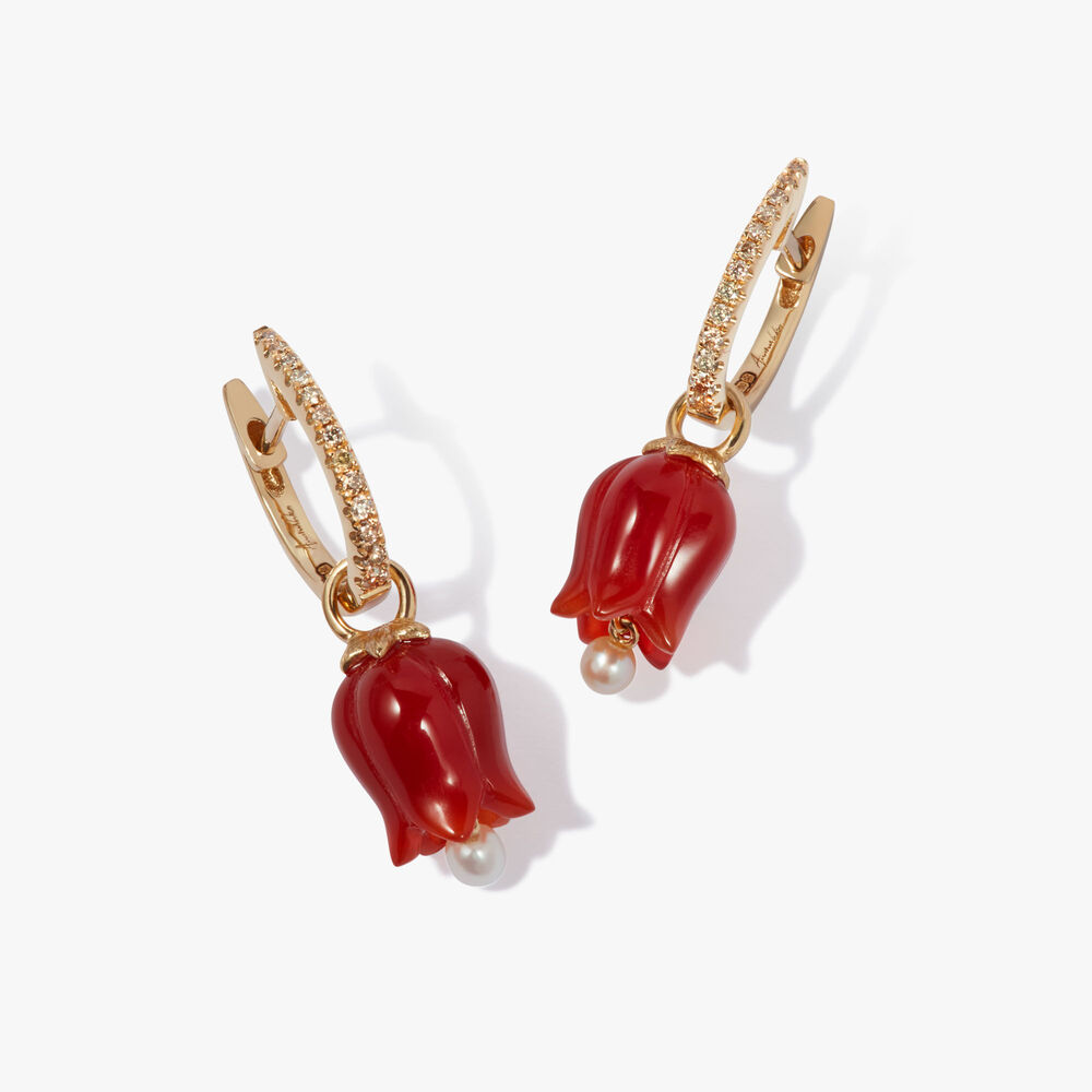 Tulips 18ct Yellow Gold Red Agate & Diamond Earrings | Annoushka jewelley