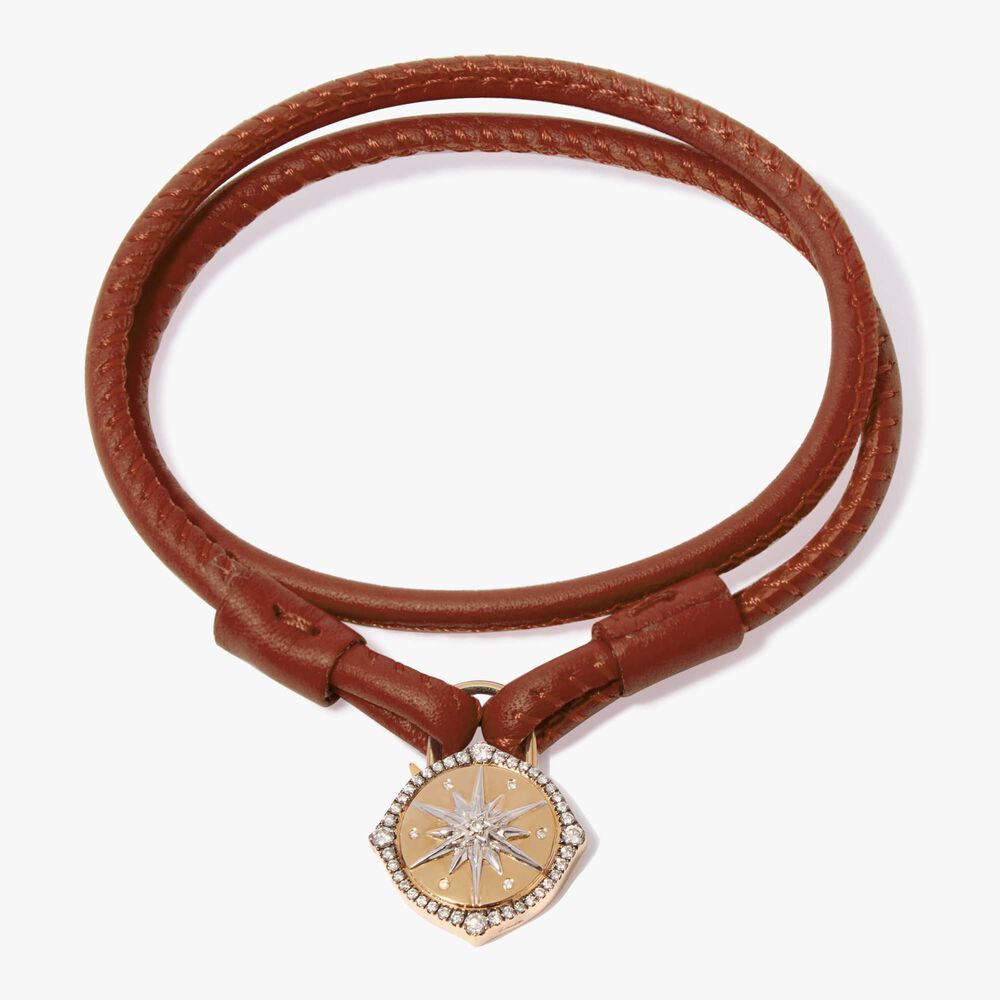 Lovelock 18ct Gold 41cms Brown Leather Star Charm Bracelet | Annoushka jewelley