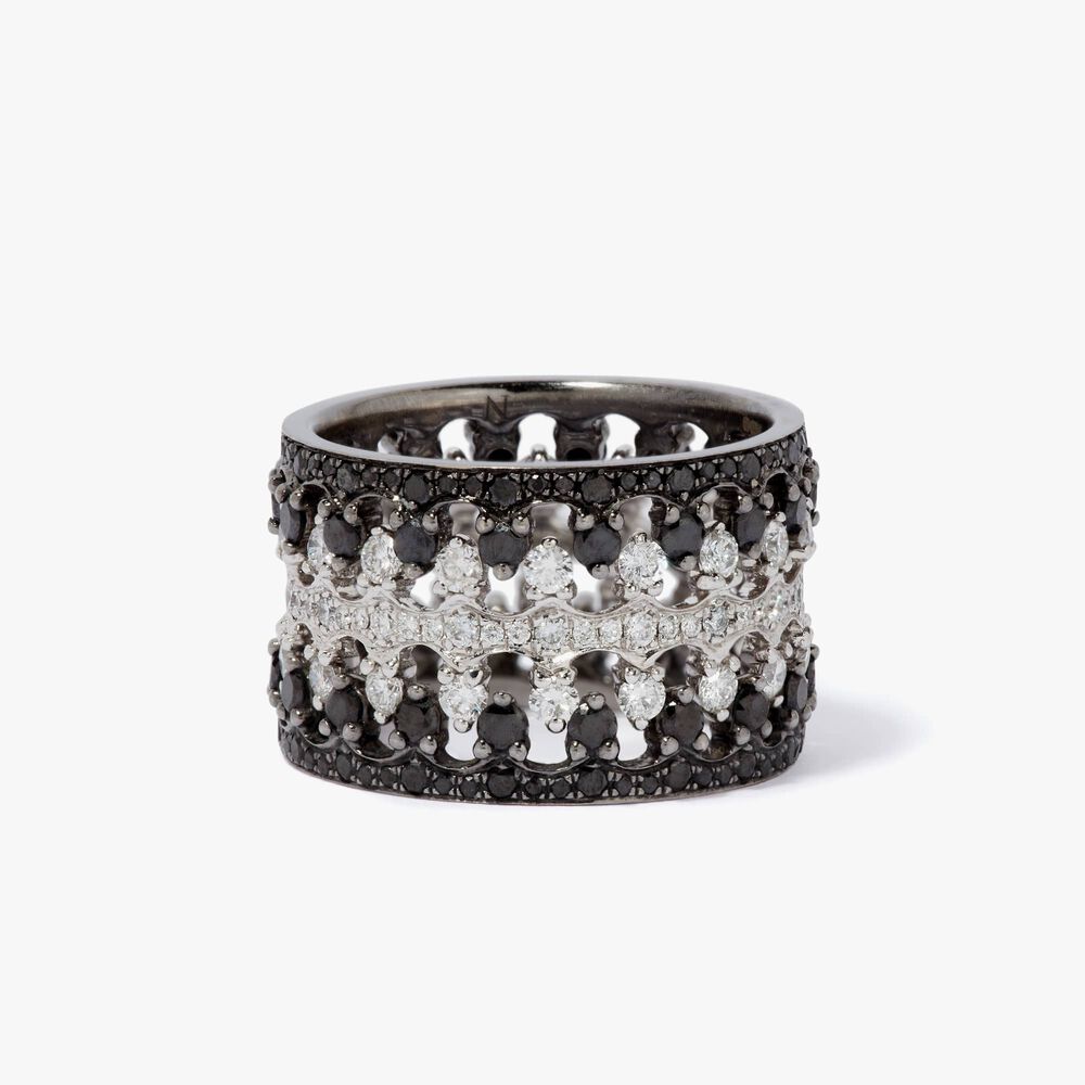 Crown Interlaced Black Diamond Ring Stack in 18ct White Gold | Annoushka jewelley