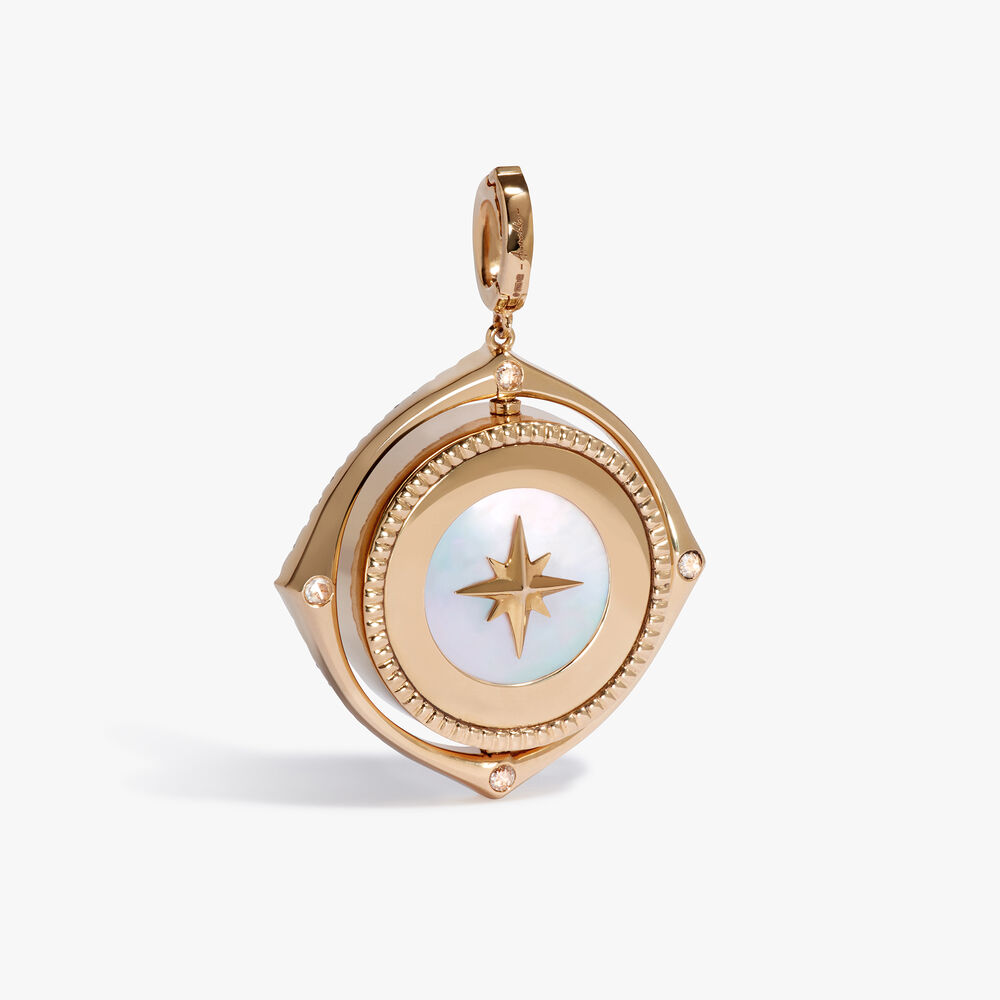 18ct Yellow Gold Pearl & Diamond Spinning Compass Pendant | Annoushka jewelley