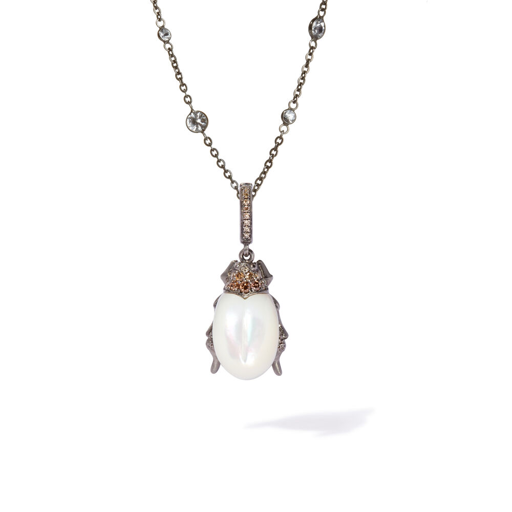 Mythology 18ct White Gold Pearl Beetle Pendant | Annoushka jewelley