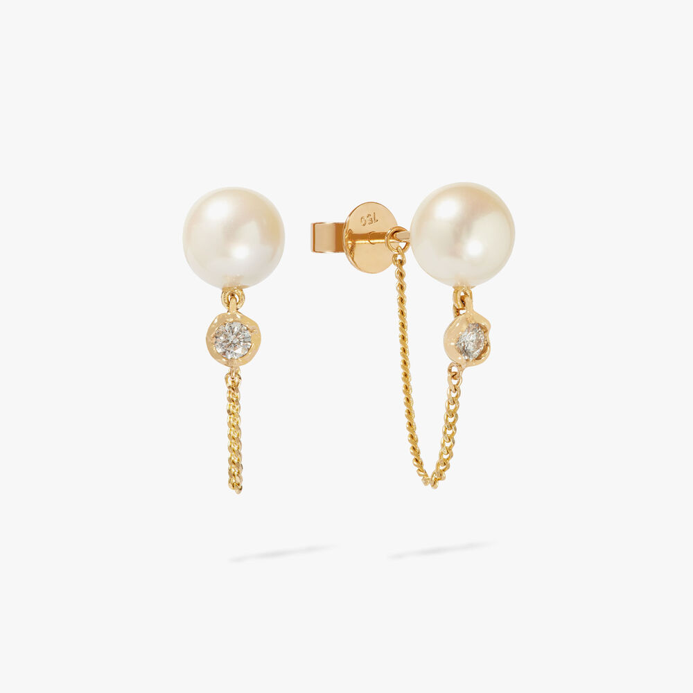18ct Yellow Gold Pearl & Diamond Chain Earrings | Annoushka jewelley