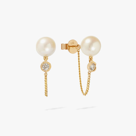 18ct Yellow Gold Pearl & Diamond Chain Earrings