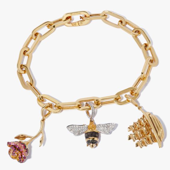 18ct Gold Diamond Ruby & Sapphire Charm Bracelet