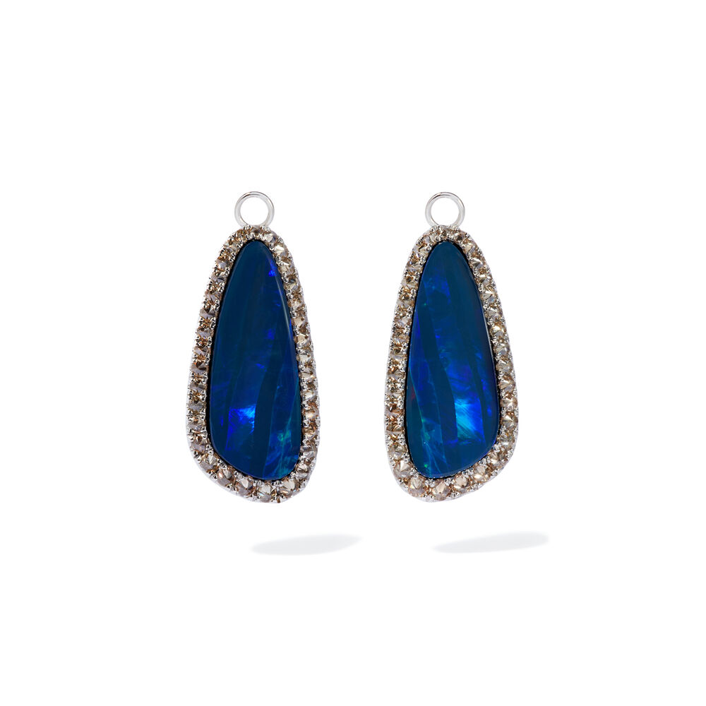 Unique 18ct White Gold Opal Diamond Earring Drops | Annoushka jewelley