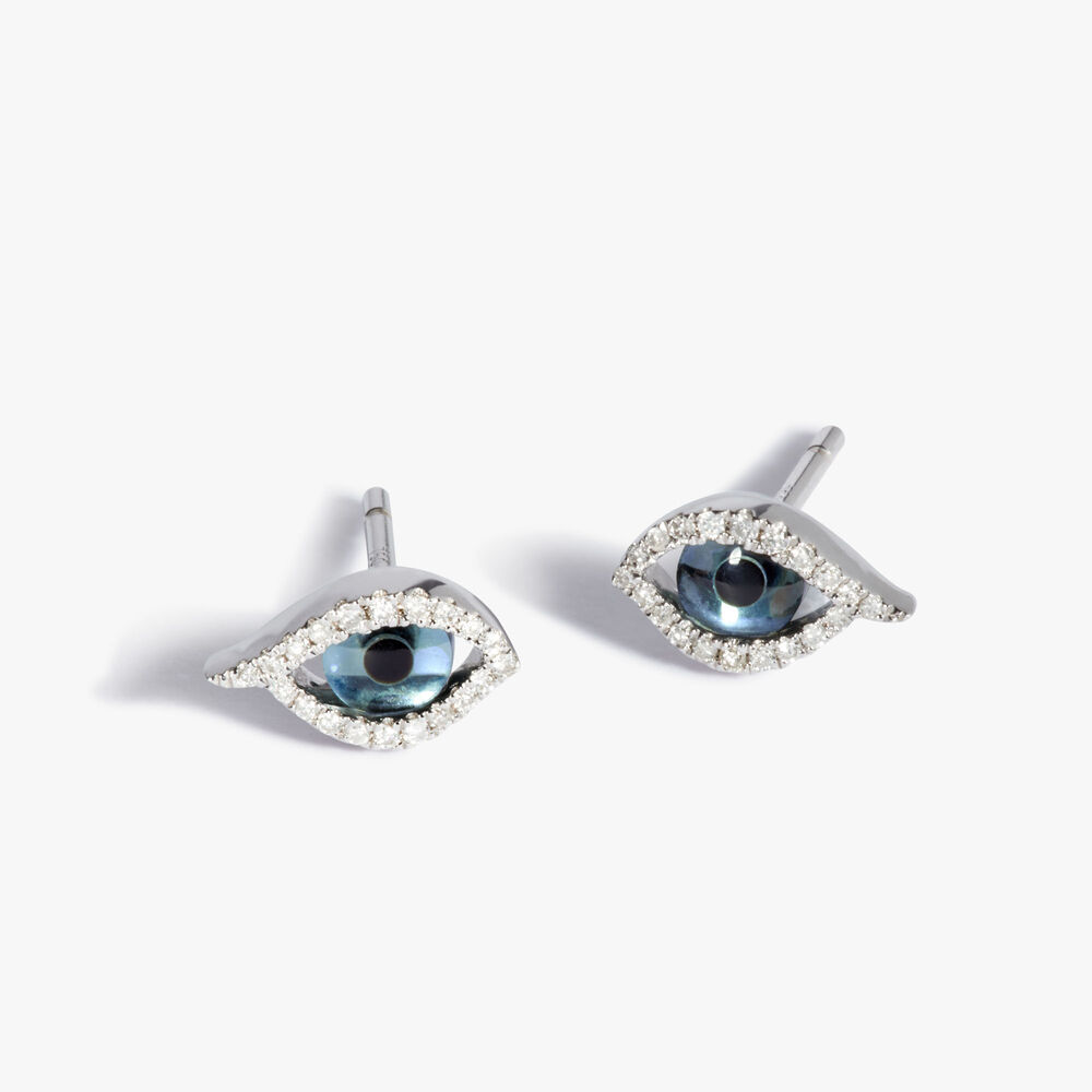 Mythology 18ct White Gold Topaz & Diamond Evil Eye Stud Earrings | Annoushka jewelley