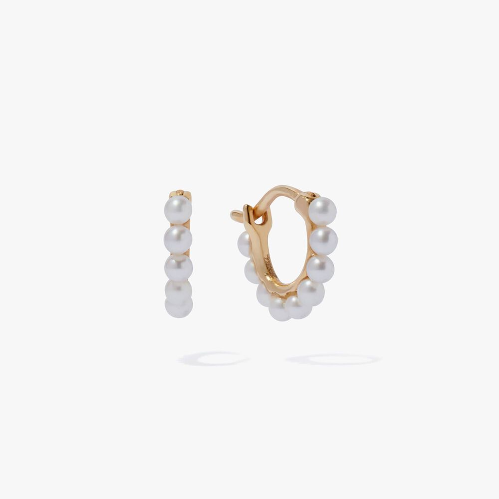 18ct Yellow Gold Mini Pearl Hoop Earrings | Annoushka jewelley