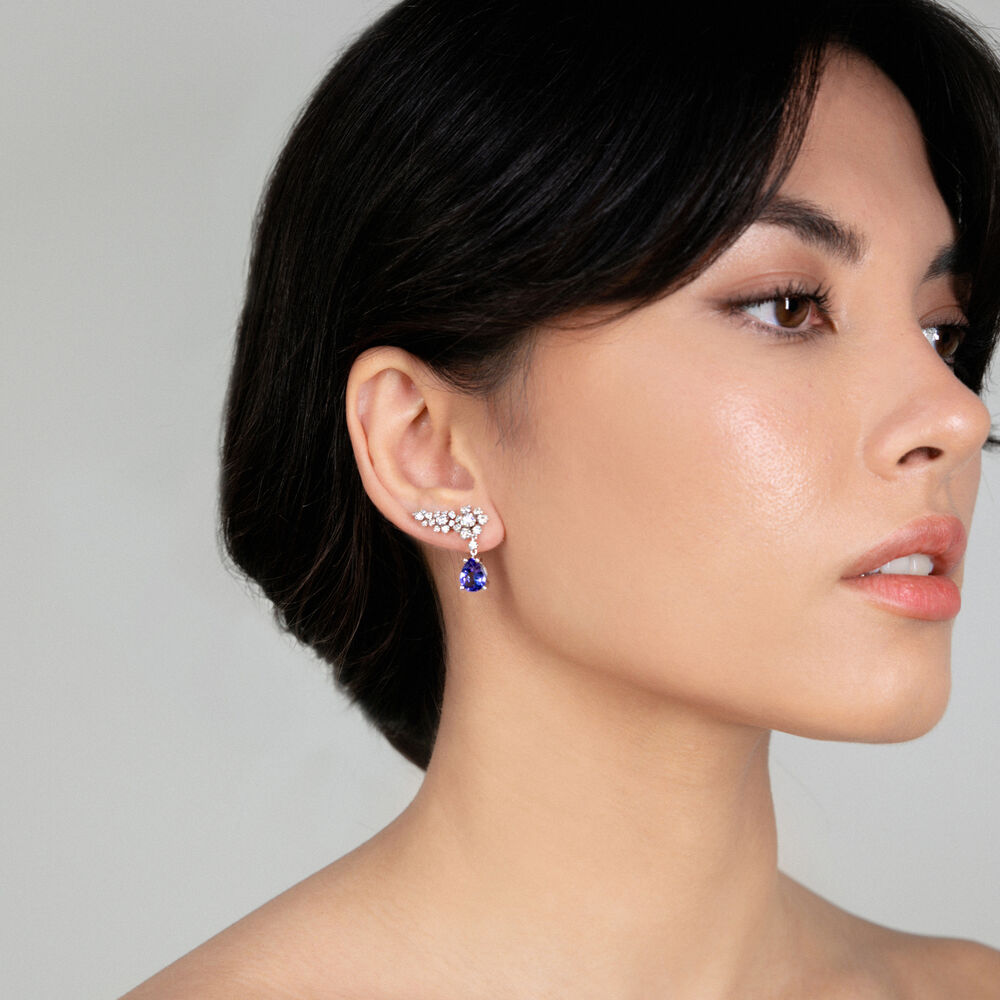 Marguerite 18ct White Gold Tanzanite & Diamond Ear Pins | Annoushka jewelley