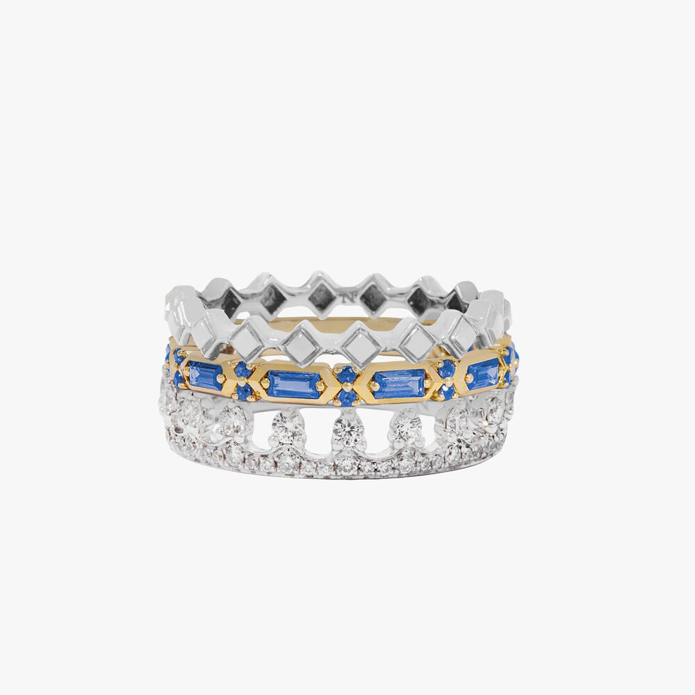 18ct Gold Stepping Stone, Crown and Baguette Ring Stack | Annoushka jewelley