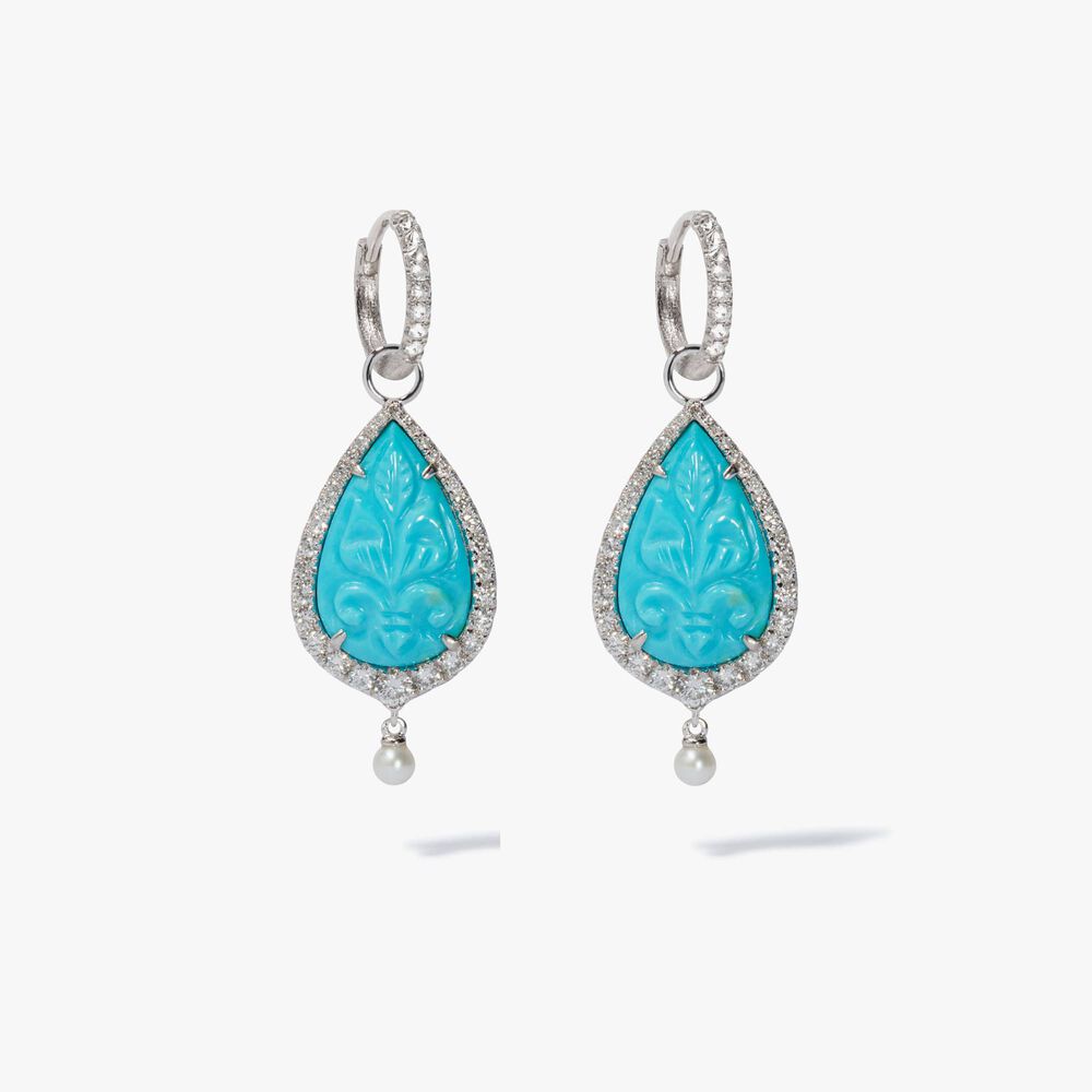 Unique 18ct White Gold Turquoise & Pearl Earring Drops | Annoushka jewelley
