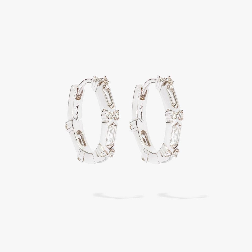 18ct White Gold Baguette Diamond Hoop Earrings | Annoushka jewelley