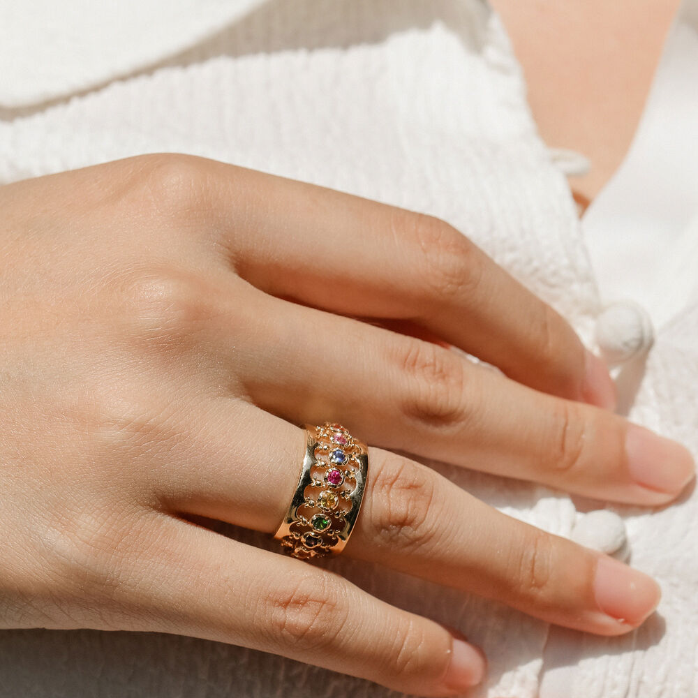 Marguerite & Crown 18ct Yellow Gold Rainbow Sapphire Ring Stack | Annoushka jewelley
