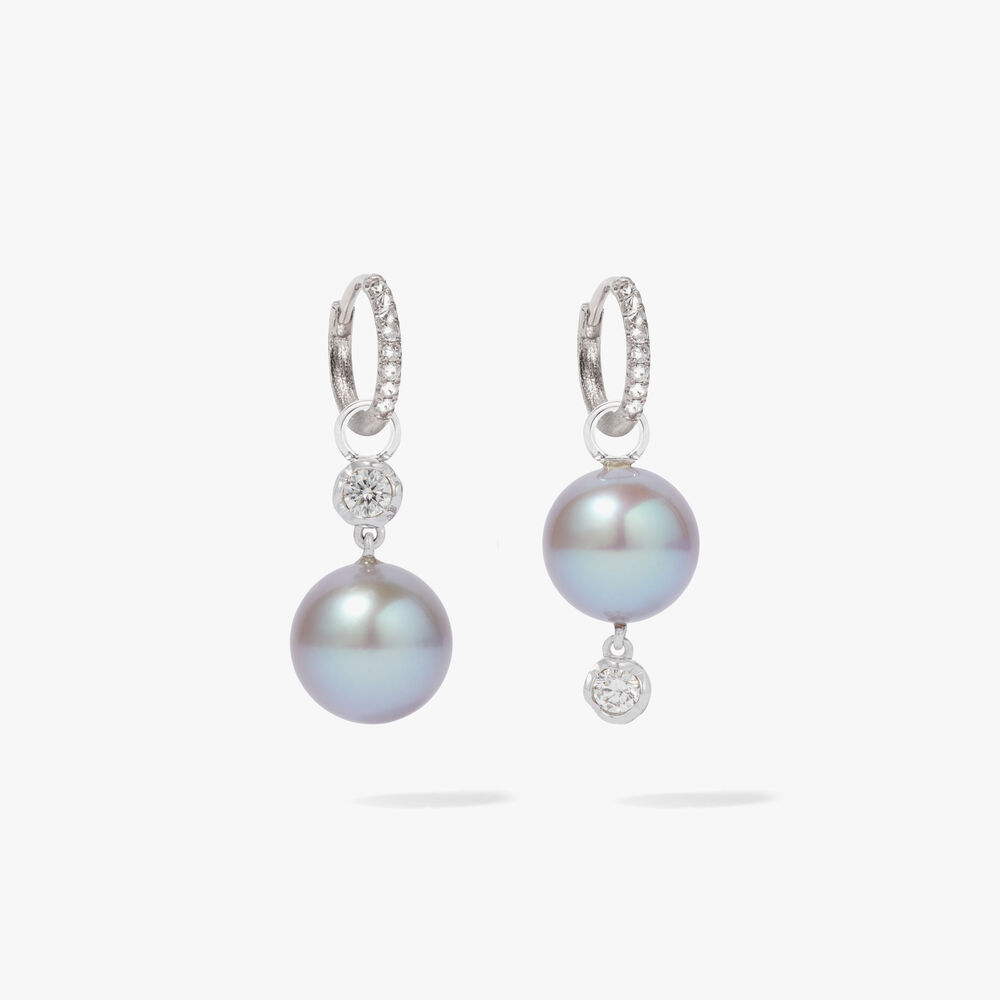 18ct White Gold Diamond & Grey Pearl Earring Drops | Annoushka jewelley