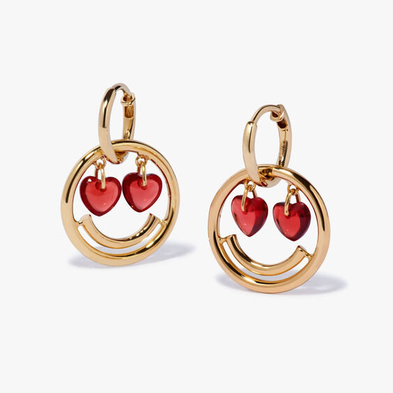 Hoopla 18ct Yellow Gold Garnet Heart Happy Charm Earrings