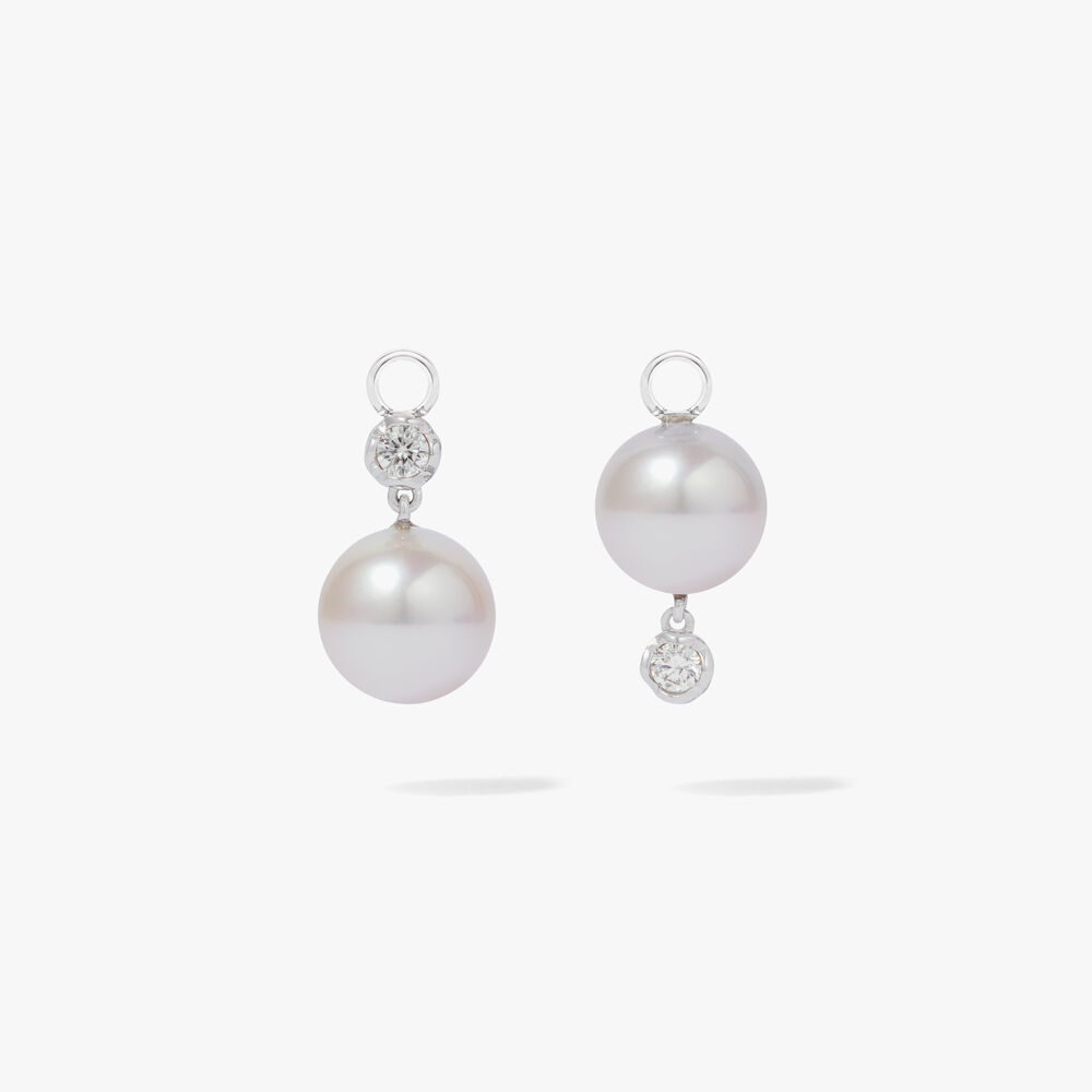 18ct White Gold Diamonds & White Pearl Earring Drops | Annoushka jewelley