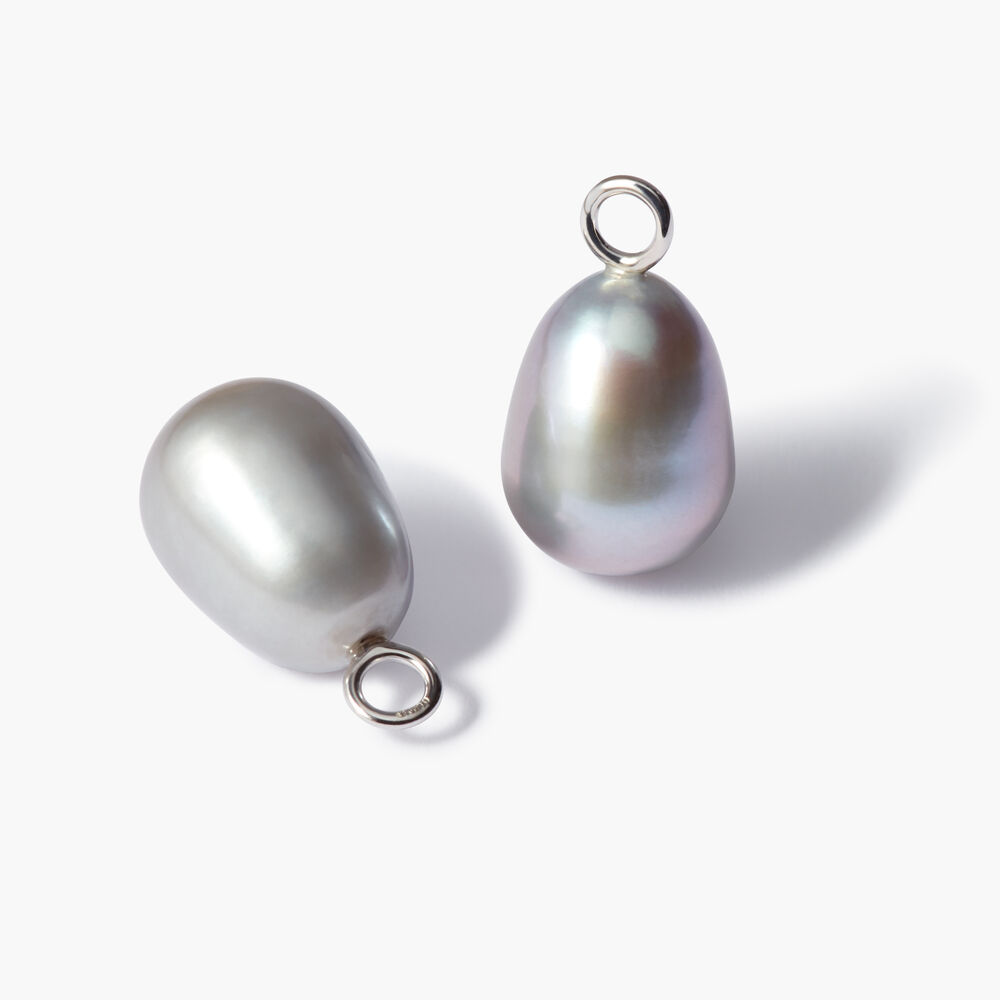 18ct White Gold Baroque Grey Pearl Earring Drops | Annoushka jewelley