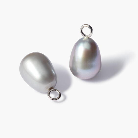 18ct White Gold Baroque Grey Pearl Earring Drops