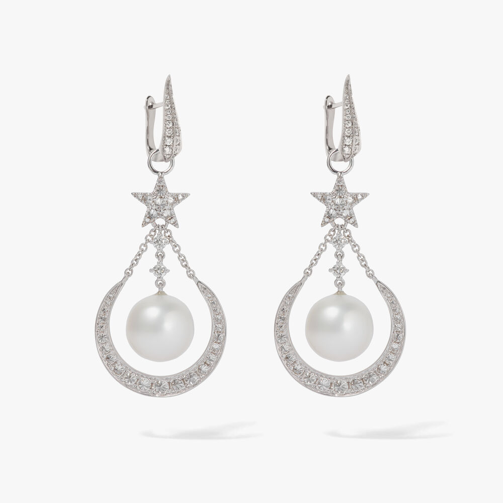 18ct White Gold Diamond & Pearl Earring Drops | Annoushka jewelley