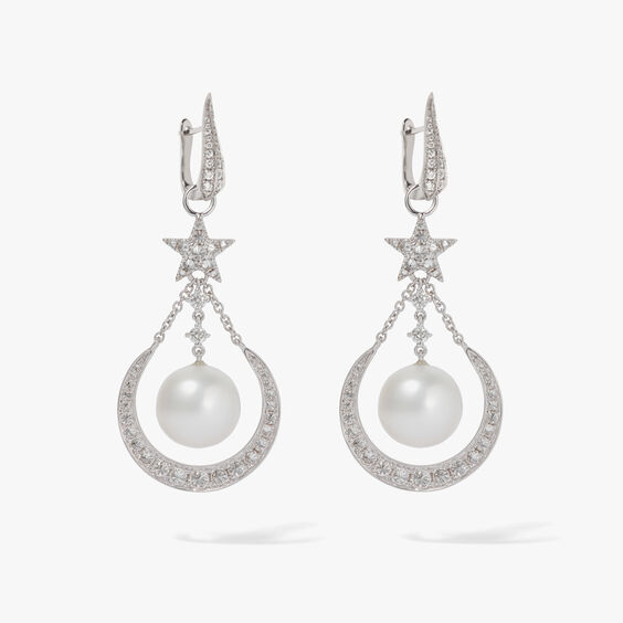 18ct White Gold Diamond & Pearl Earrings