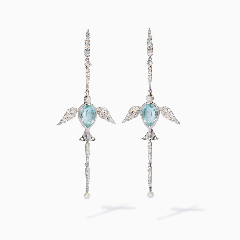 18ct White Gold Aquamarine Lovebirds Earrings | Annoushka jewelley