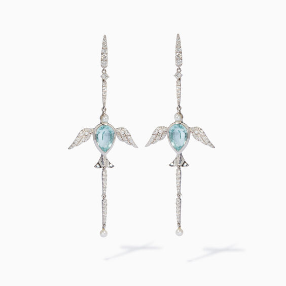 18ct White Gold Aquamarine Lovebirds Earrings