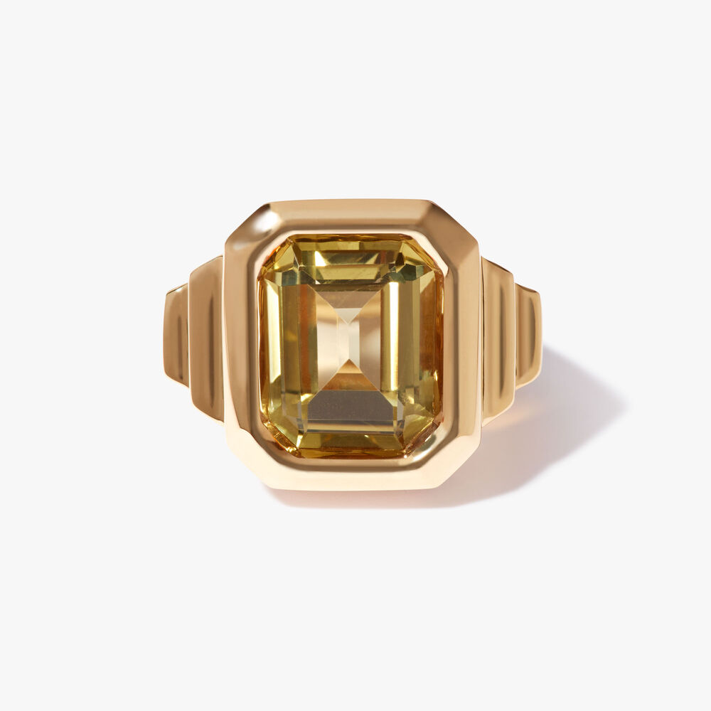 Deco Greta 18ct Yellow Gold Olive Quartz Ring | Annoushka jewelley