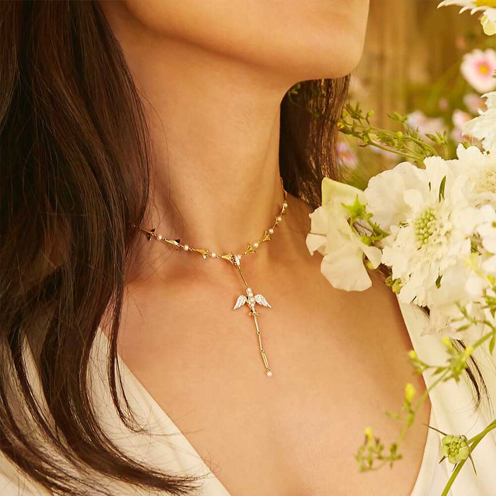 18ct Gold Pearl Diamond Lovebirds Drop Charm Pendant | Annoushka jewelley