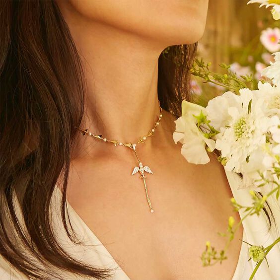 18ct Gold Pearl Diamond Lovebirds Drop Choker | Annoushka jewelley