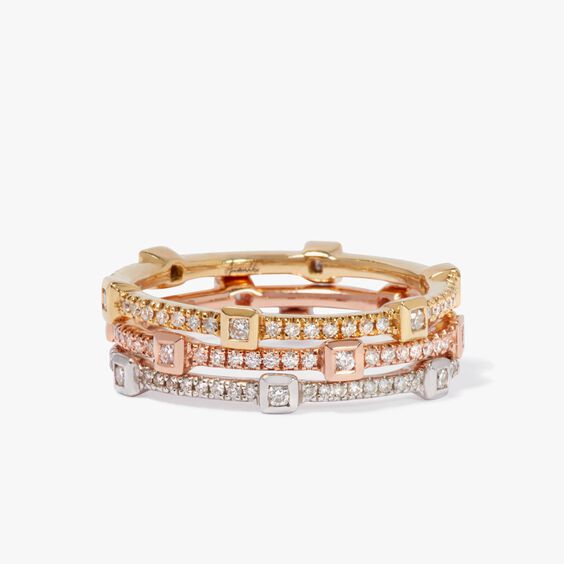 Pavilion Diamond Ring Stack In 18ct Mixed Golds