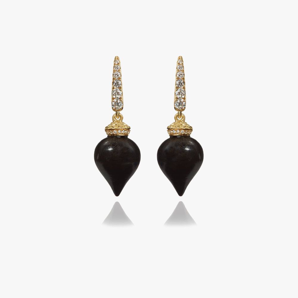 Touch Wood 18ct Gold Small Ebony Earrings | Annoushka jewelley