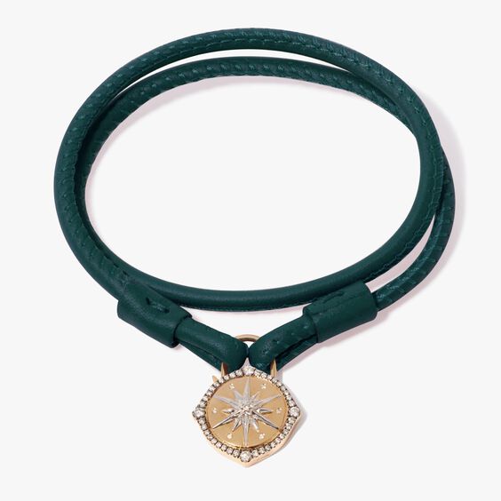 Lovelock 18ct Gold 35cms Green Leather Star Charm Bracelet